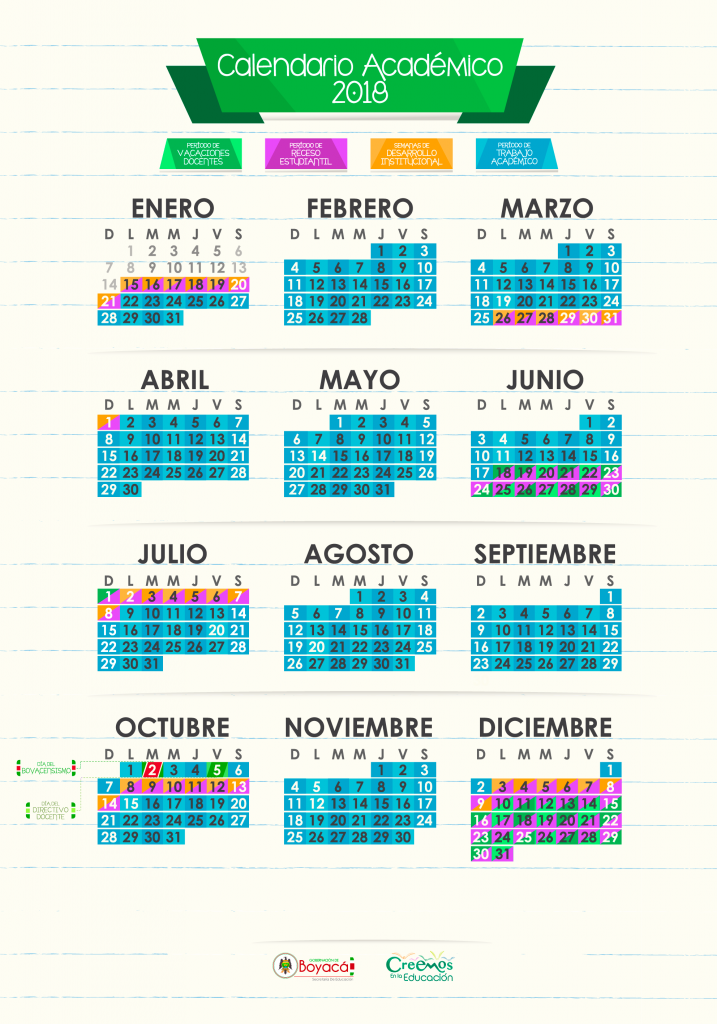 Calendario académico Boyacá 2018